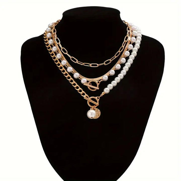 Retro Pärl- och Guldormkedja Halsband Set