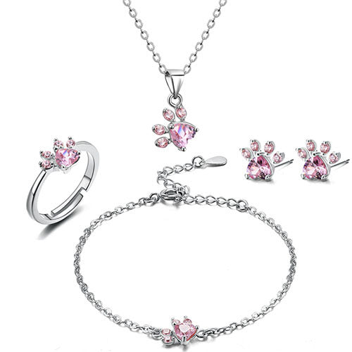 Roséguld Paws Smyckeset – 4 Delar med Zirkonia Hjärta" can be rewritten as:

"Roséguld Paws Smyckeset – 4 Delar med Zirkonia-Hjärta