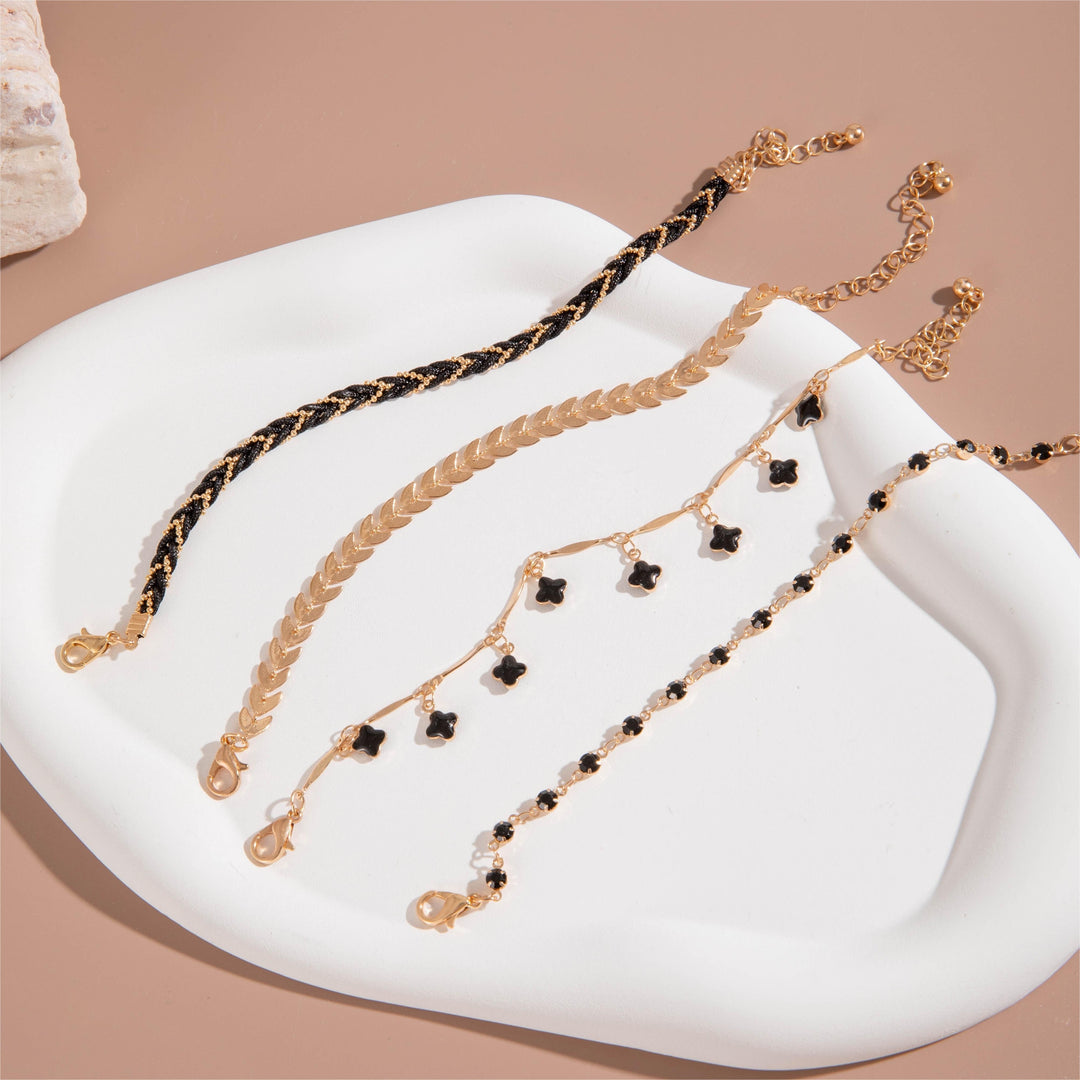 Elegant Black Thin Chain Bracelet Set