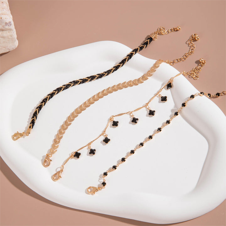 Elegant Black Thin Chain Bracelet Set