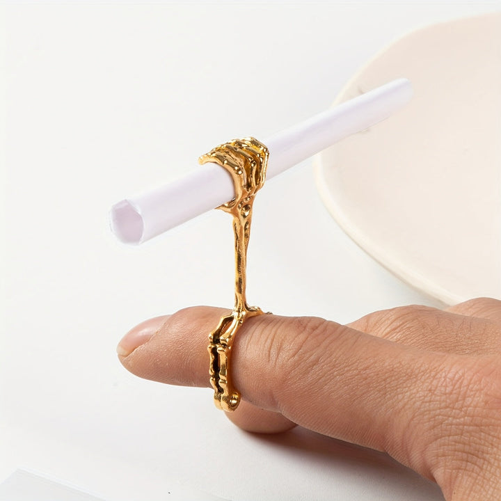 Verstellbarer Ring mit Skelett-Hand-Design