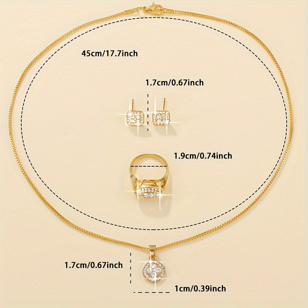 Elegant Fyrdelat Smyckeset med Glasinlägg