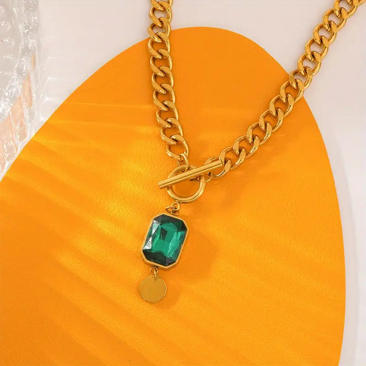 Smargad Guld Hänge Halsband med Kedja
