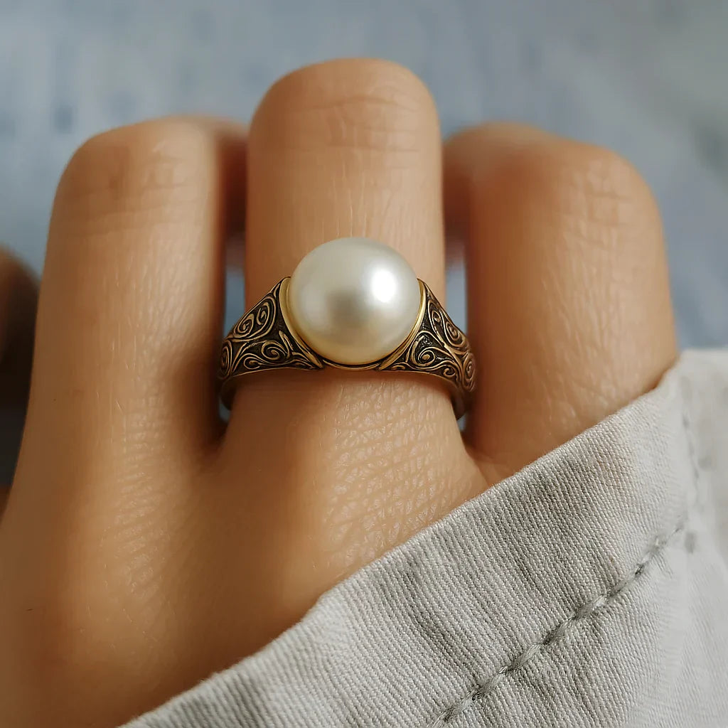Retro Pärlbesatt Gyllene Ring