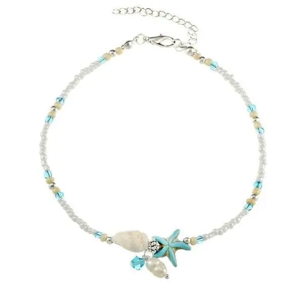 Anklet Armband med Stjärna, Snäcka och Naturliga Stenar