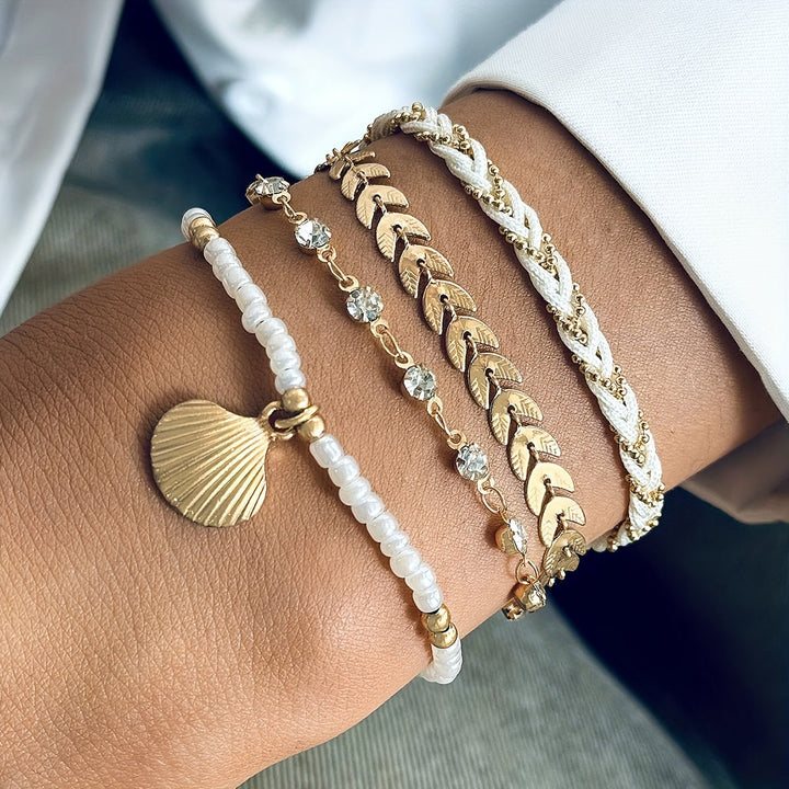 Elegant Snäcka och Flätat Armband Set