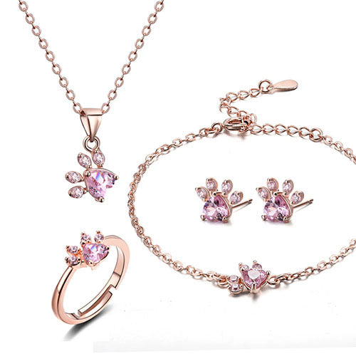 Roséguld Paws Smyckeset – 4 Delar med Zirkonia Hjärta" can be rewritten as:

"Roséguld Paws Smyckeset – 4 Delar med Zirkonia-Hjärta