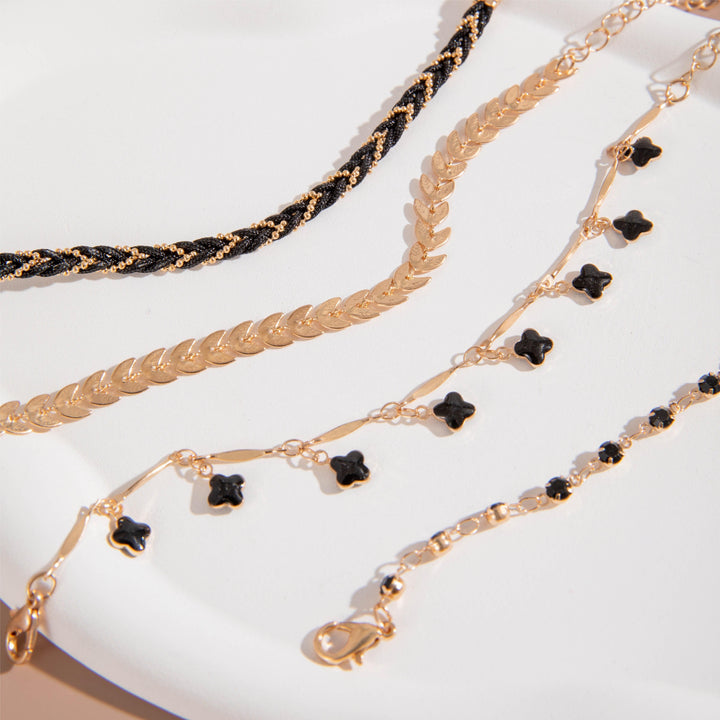 Elegant Black Thin Chain Bracelet Set