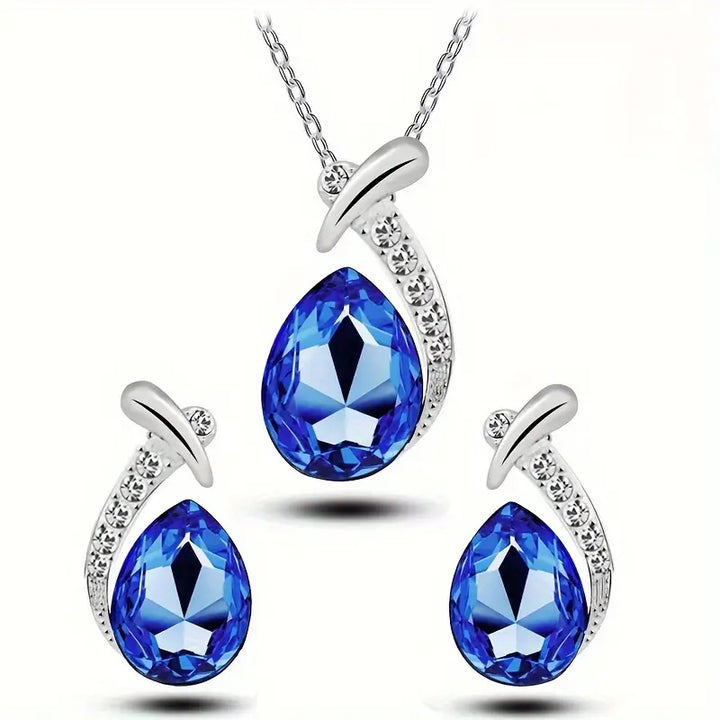 Ocean Blue Sapphire Silver Jewelry Set