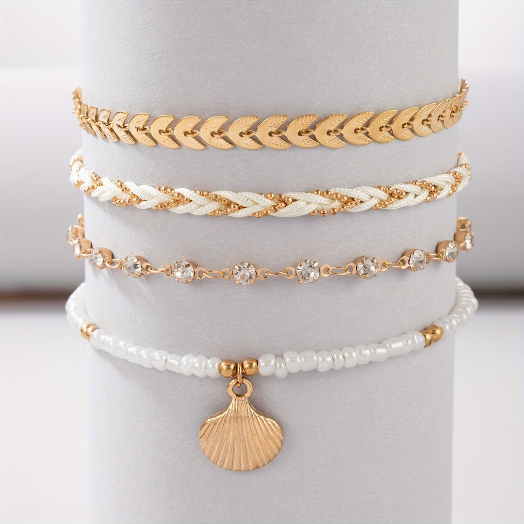 Elegant Snäcka och Flätat Armband Set