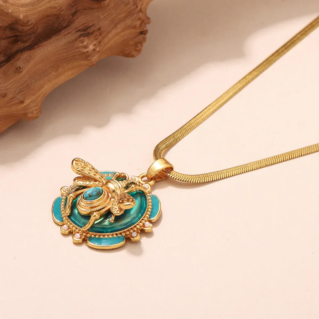 Elegant Gold and Turquoise Double Pendant Necklace