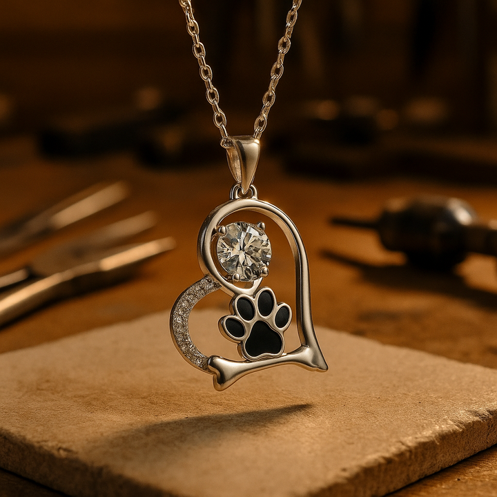 Handgjort Hundtassavtryck och Benhalsband med Zirkonia