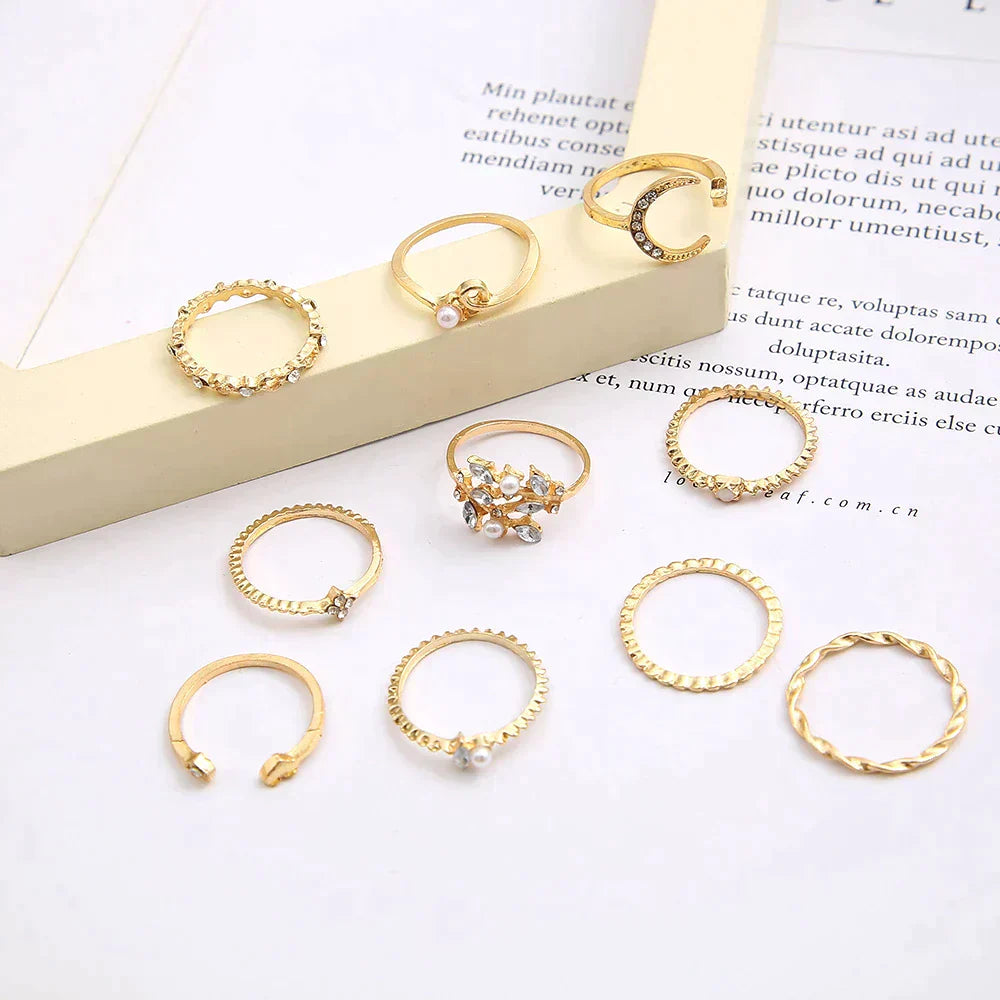 10-delars Bohemiskt Ring Set i Silver och Guld