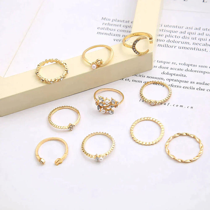 10-delars Bohemiskt Ring Set i Silver och Guld