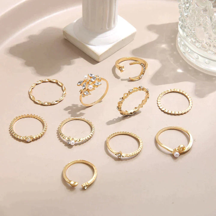 10-delars Bohemiskt Ring Set i Silver och Guld