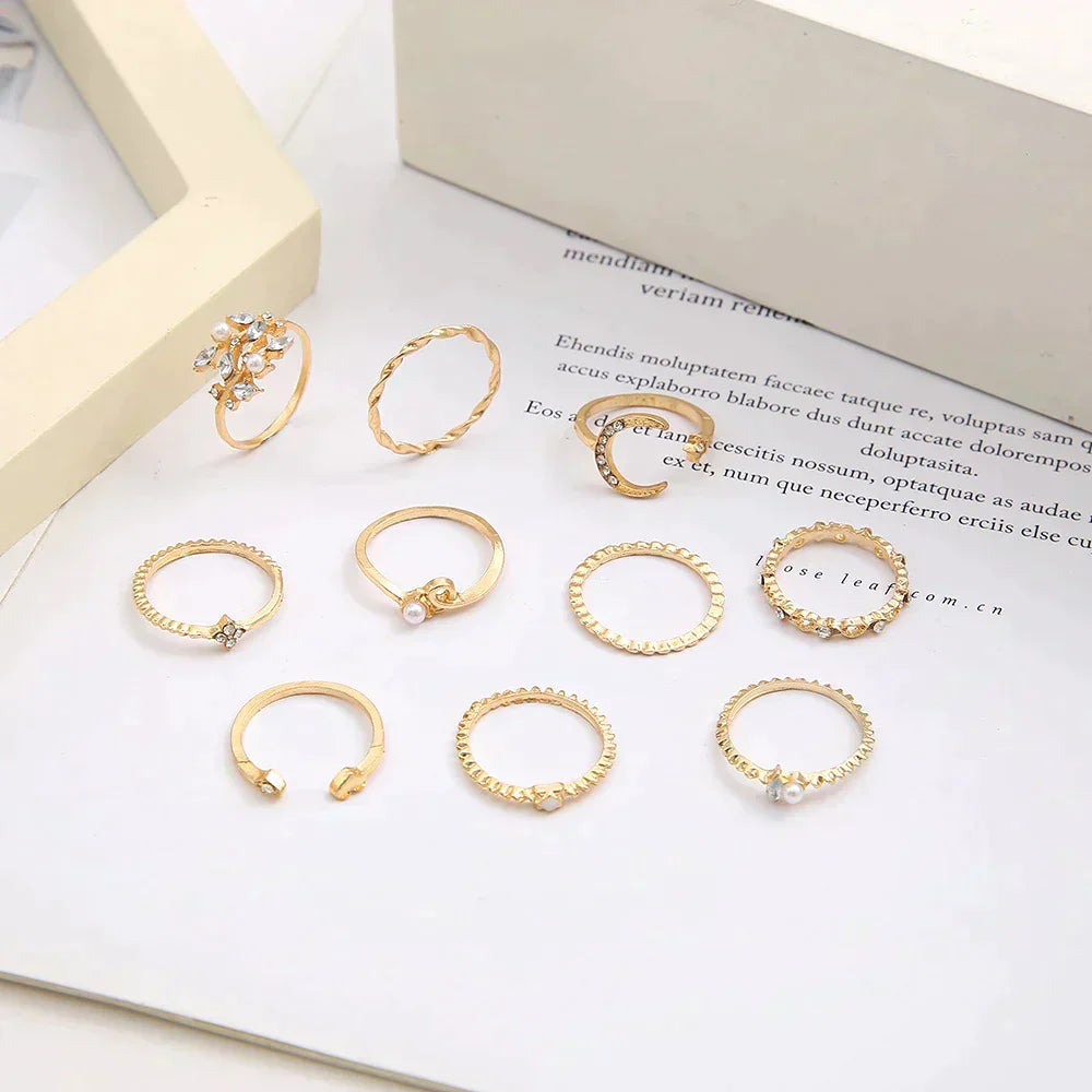 10-delars Bohemiskt Ring Set i Silver och Guld