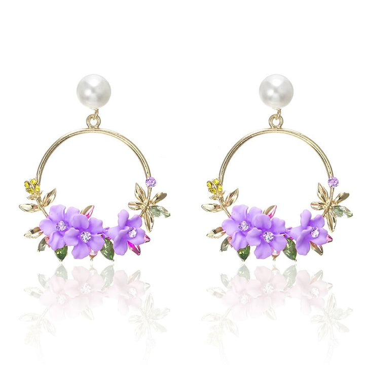 Elegant Guld Blomma och Pärlor Örhängen