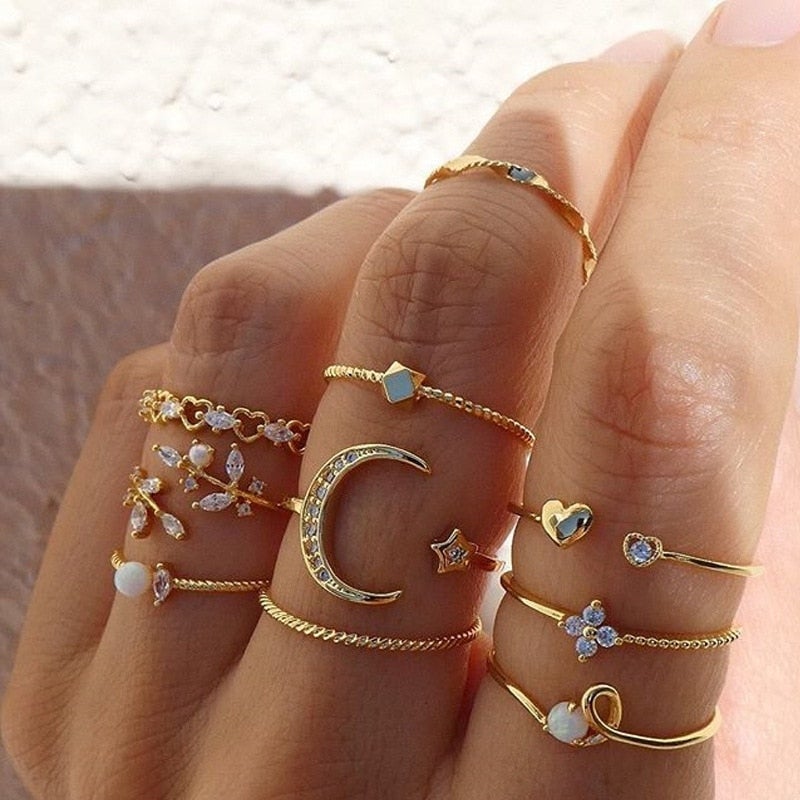 10-delars Bohemiskt Ring Set i Silver och Guld