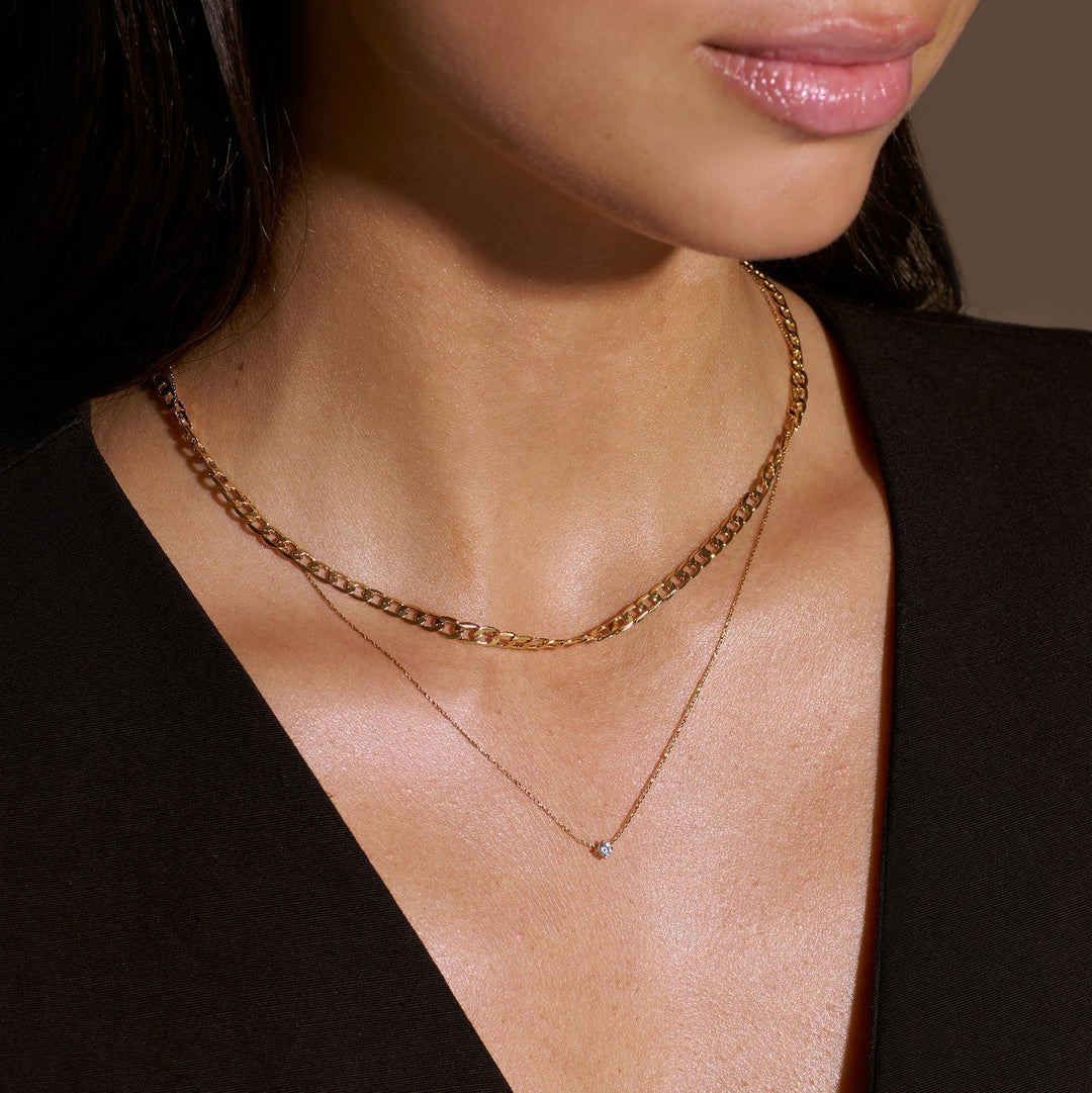 Classic Gold Curb Chain Necklace with Vintage Flat Links