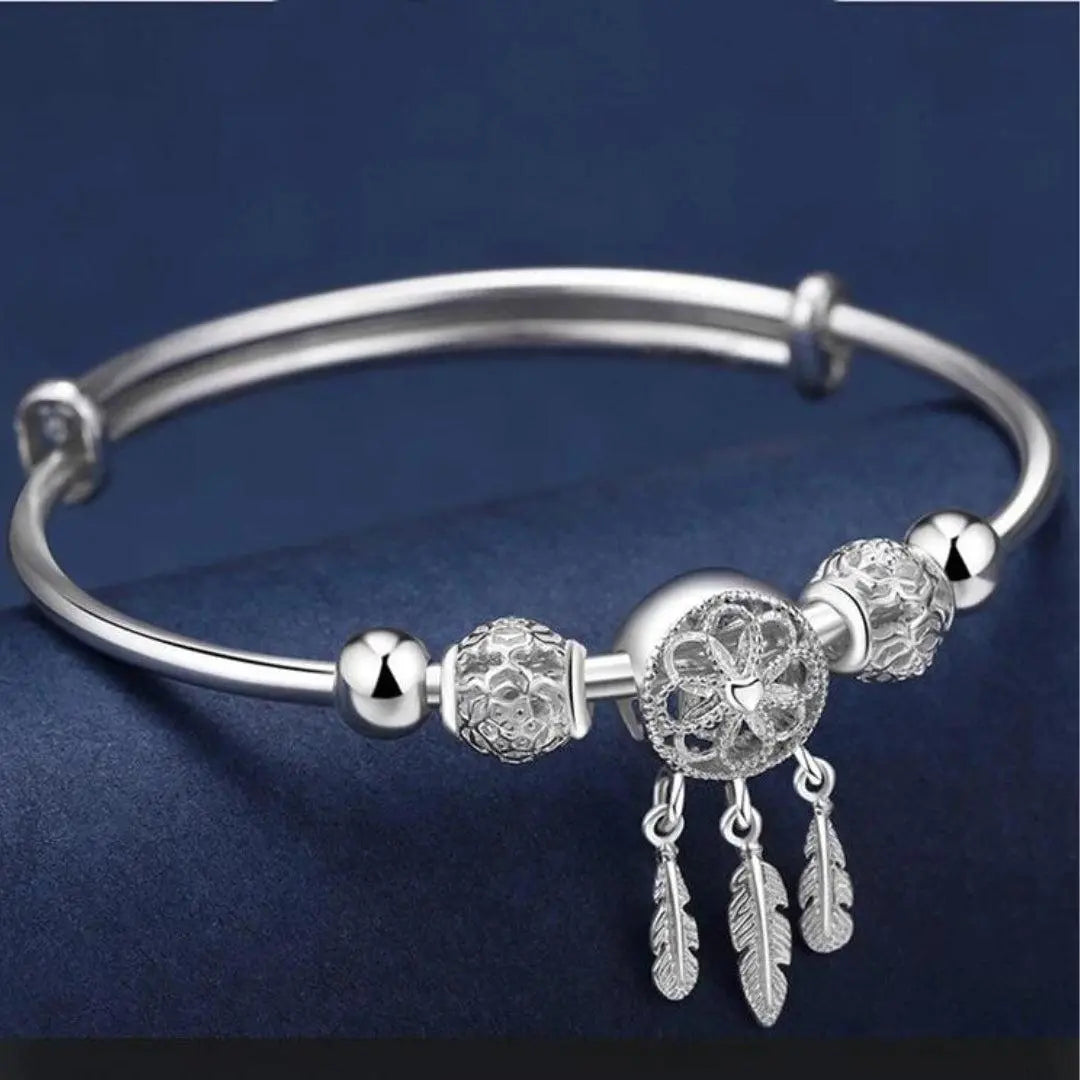 Silver Dreamcatcher Charm Bangle Bracelet