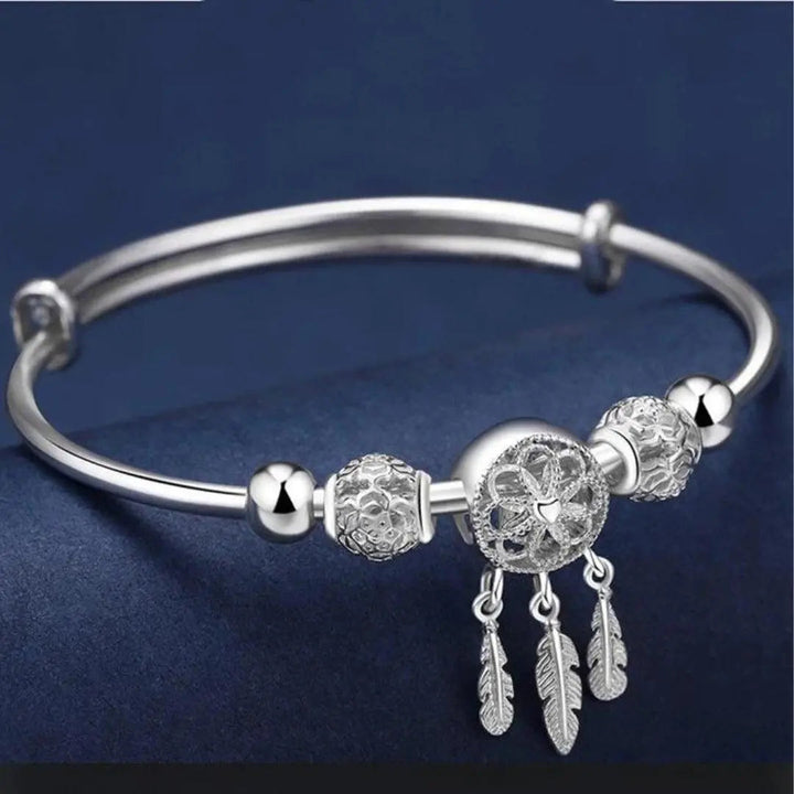 Silver Dreamcatcher Charm Bangle Bracelet