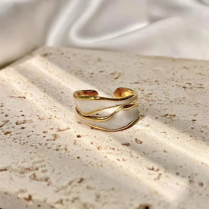Retro Vit Emalj Geometric Adjustable Ring