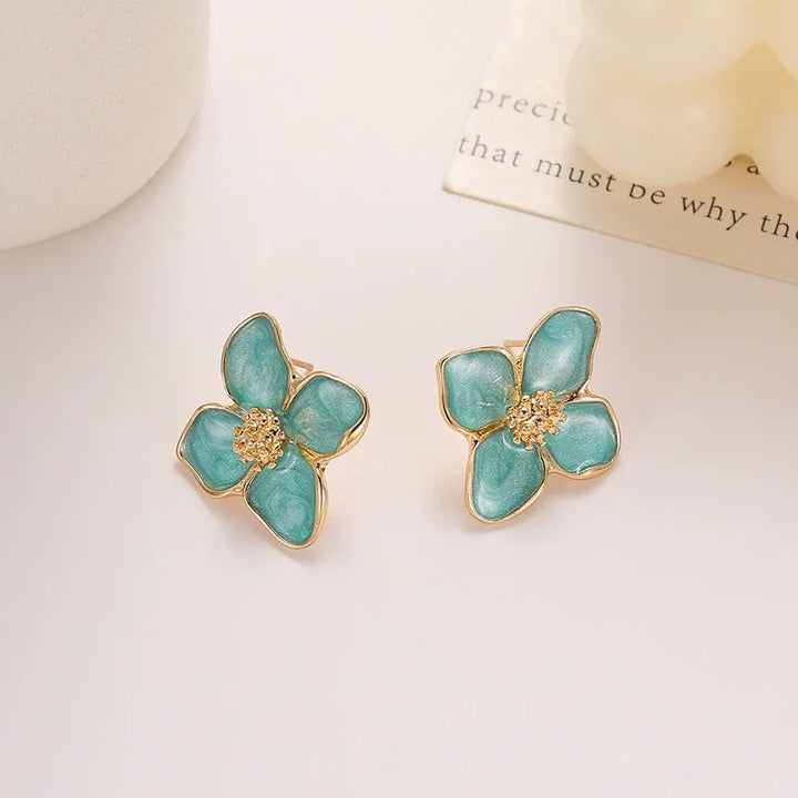 Chic Light Green Enamel Floral Leaf Stud Earrings