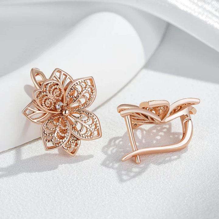 Retro Roséguld Blomma Hängande Örhängen