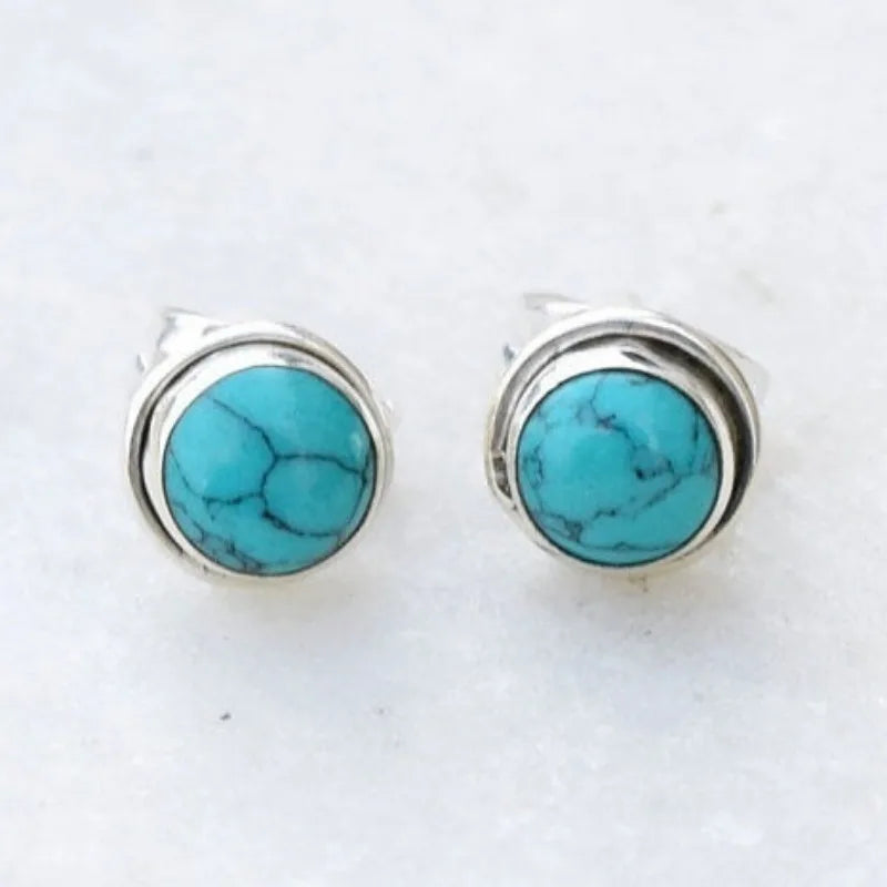 Antika Runda Örhängen med Turquoise Sten