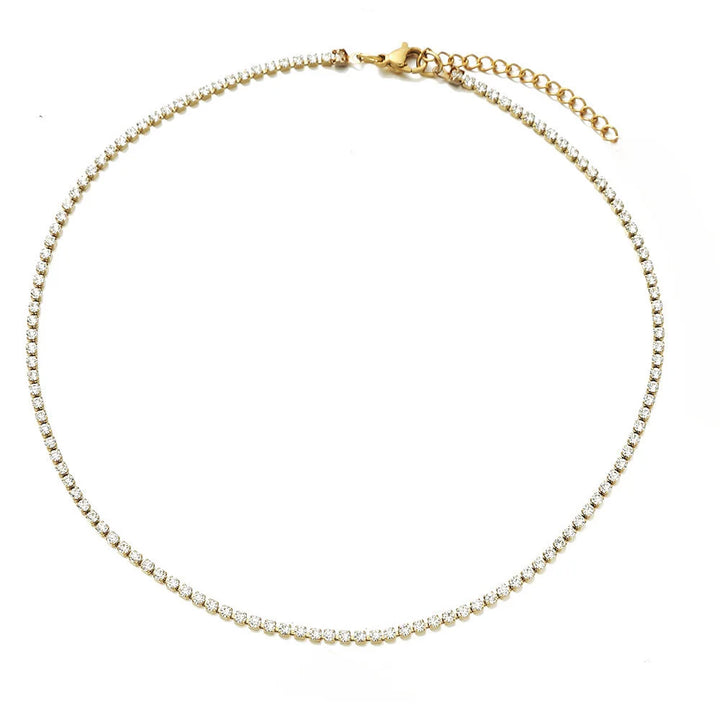 Elegant Guld Rostfritt Stål Tennis Halsband" can be rewritten as "Sleek Gold Stainless Steel Tennis Necklace.