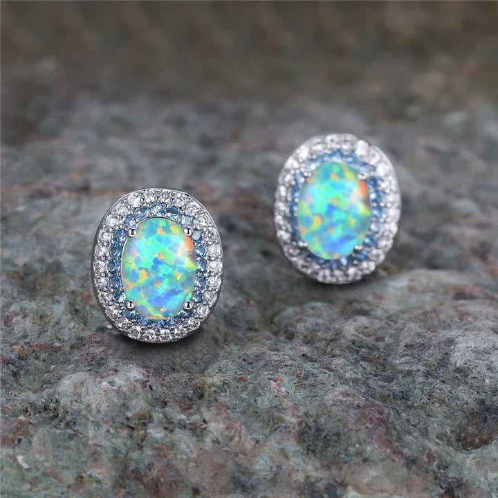 Antika Runda Örhängen med Turquoise Sten