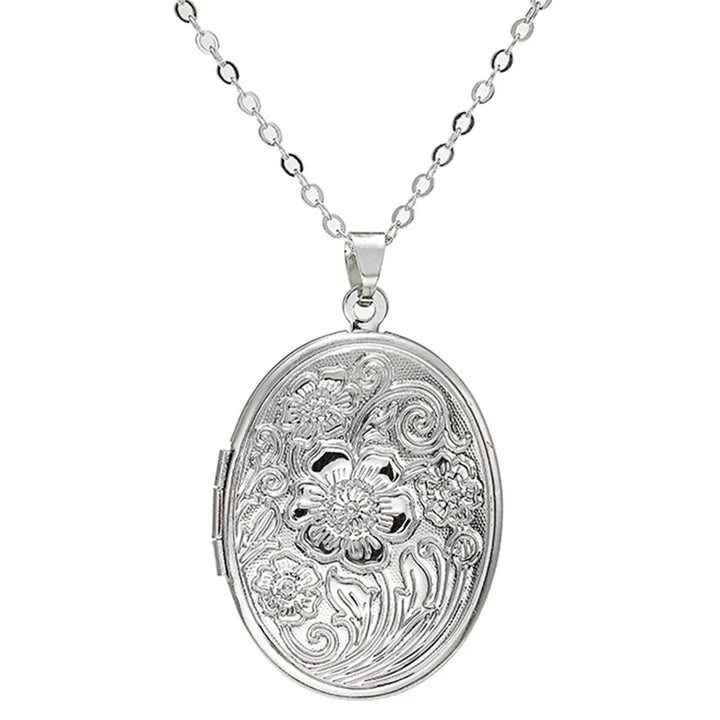 Tidlös Oval Fotolocket Halsband med Gravyr
