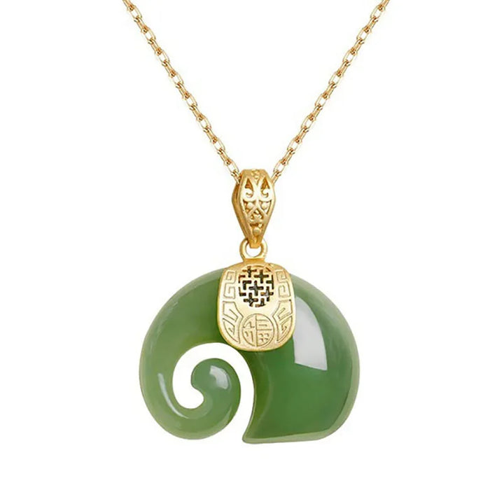 Hetian Jade Elephant Anhänger-Halskette – 18K Goldplattierte Kette für Damen