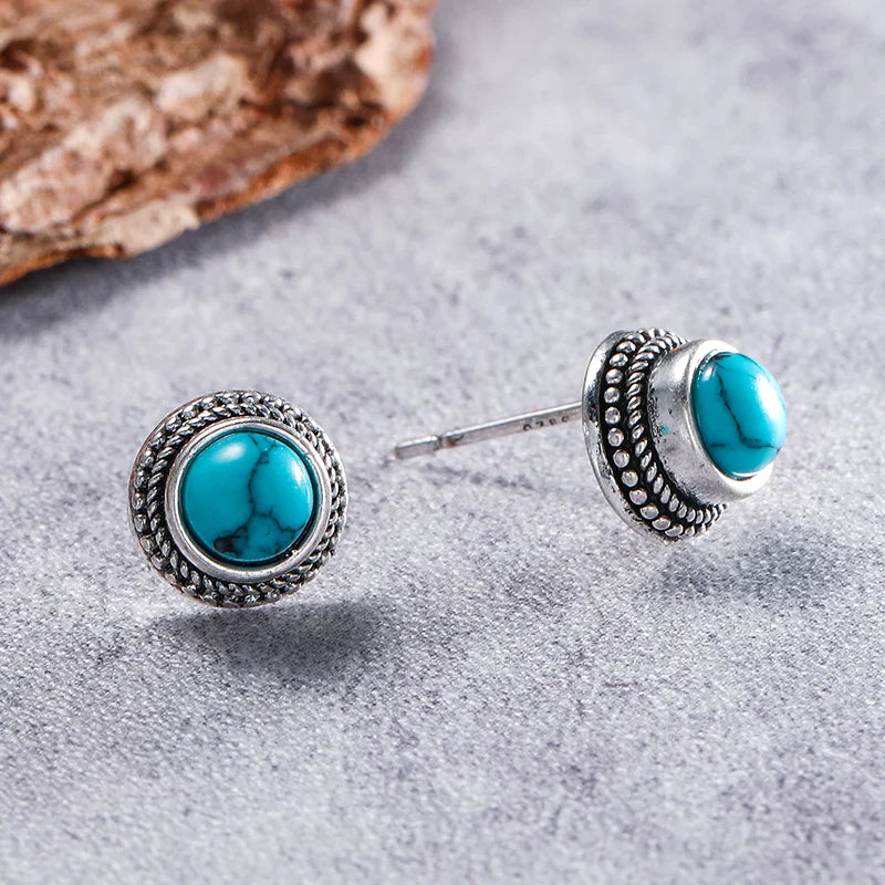Retro Bohemian Turquoise Imitation Stud Earrings