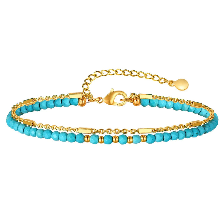 Tidlös Guld Dubbelkedja Armband med Turkos