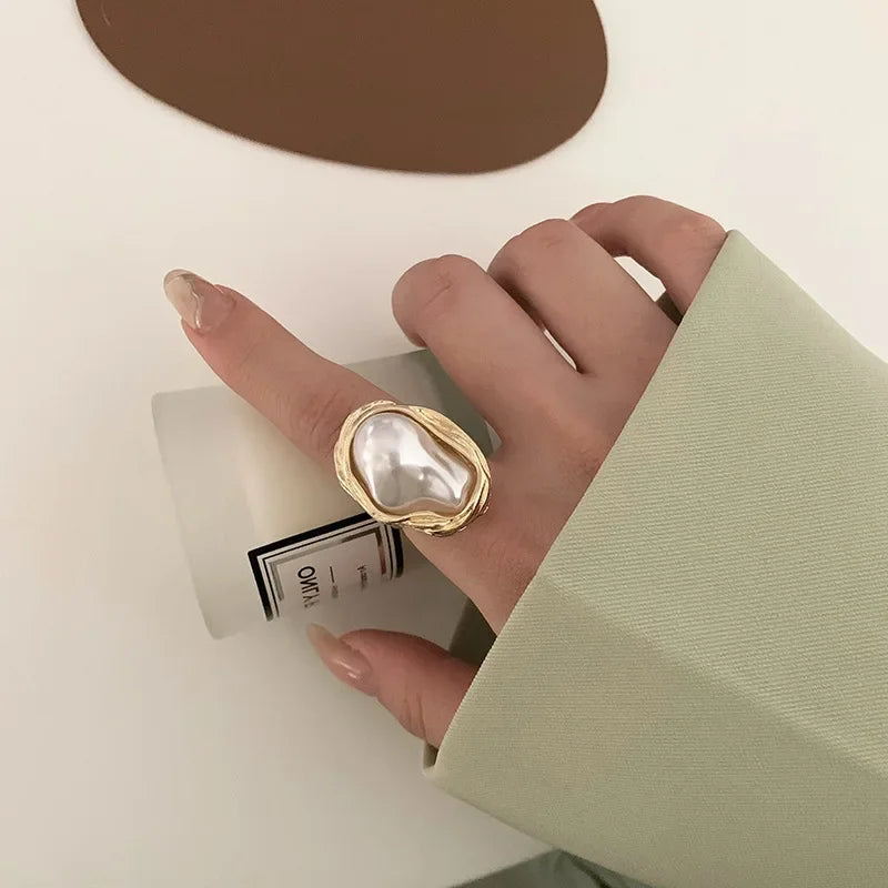 Retro Vit Emalj Geometric Adjustable Ring