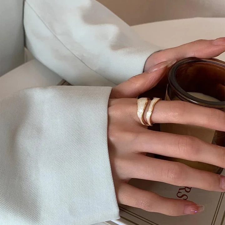 Retro Vit Emalj Geometric Adjustable Ring
