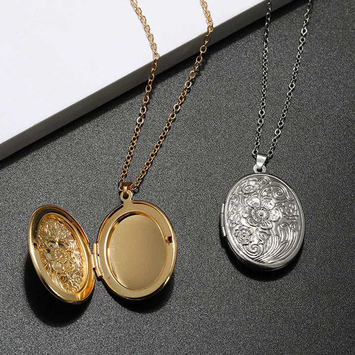 Tidlös Oval Fotolocket Halsband med Gravyr