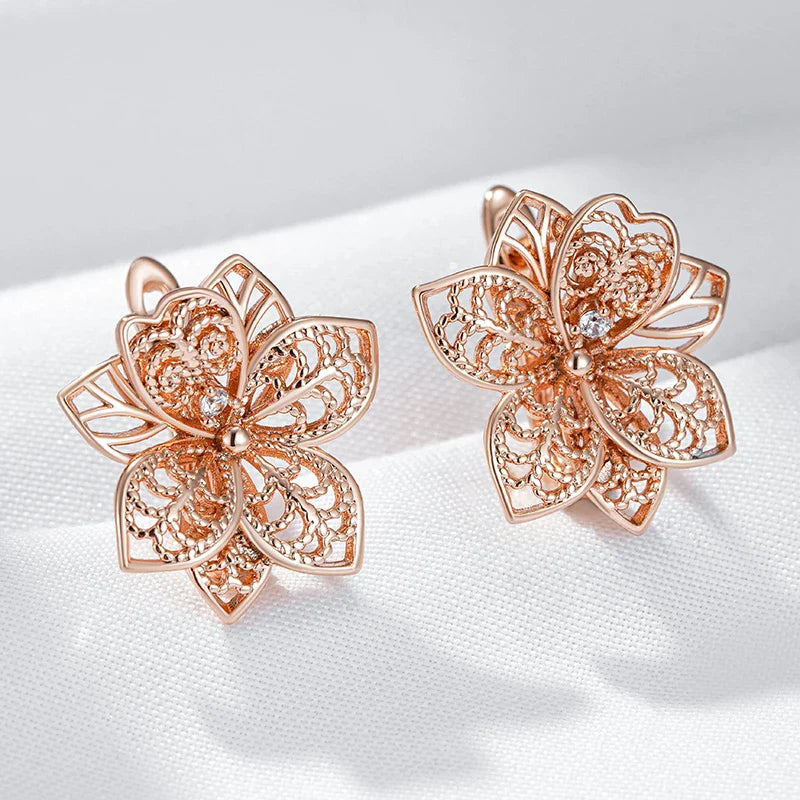 Retro Roséguld Blomma Hängande Örhängen