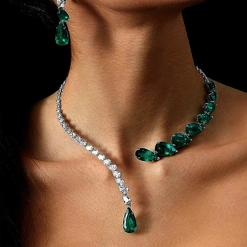Grön Kristall Hängande Halsband