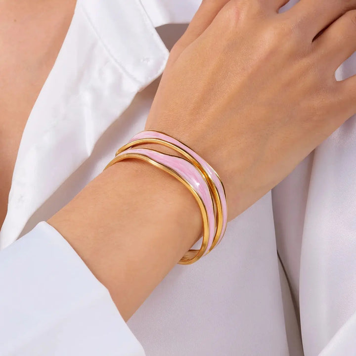 Retro Vit Öppen Armband i Rostfritt Stål