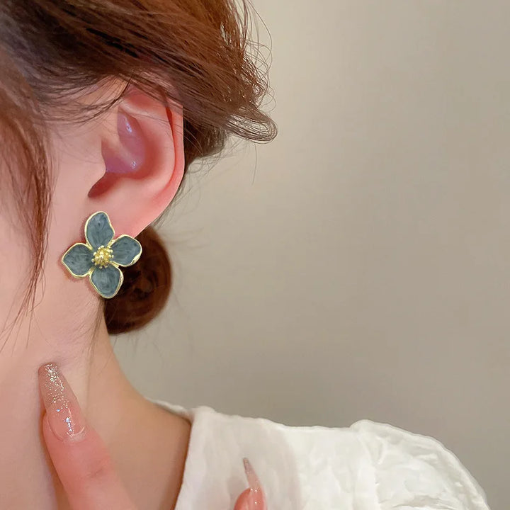 Chic Light Green Enamel Floral Leaf Stud Earrings