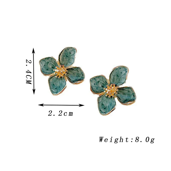 Chic Light Green Enamel Floral Leaf Stud Earrings