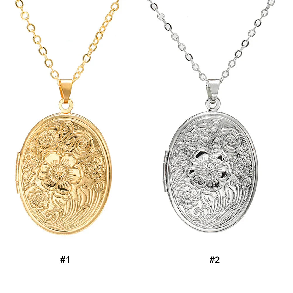 Tidlös Oval Fotolocket Halsband med Gravyr