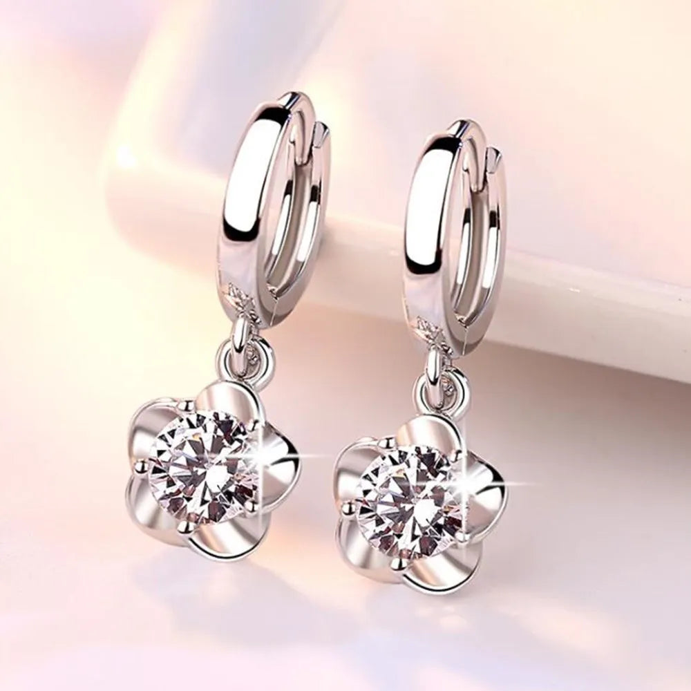 Sterling Silver Lila och Vita Zirkon Örhängen
