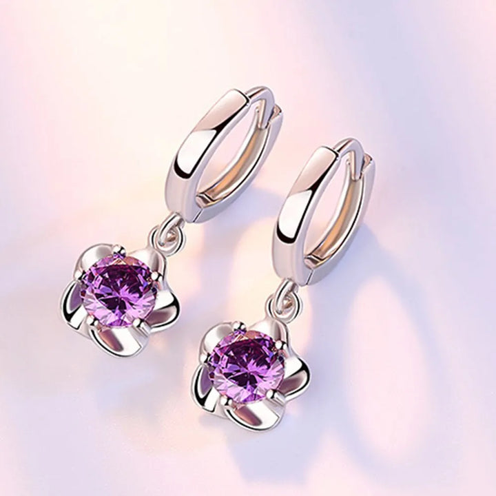 Sterling Silver Lila och Vita Zirkon Örhängen