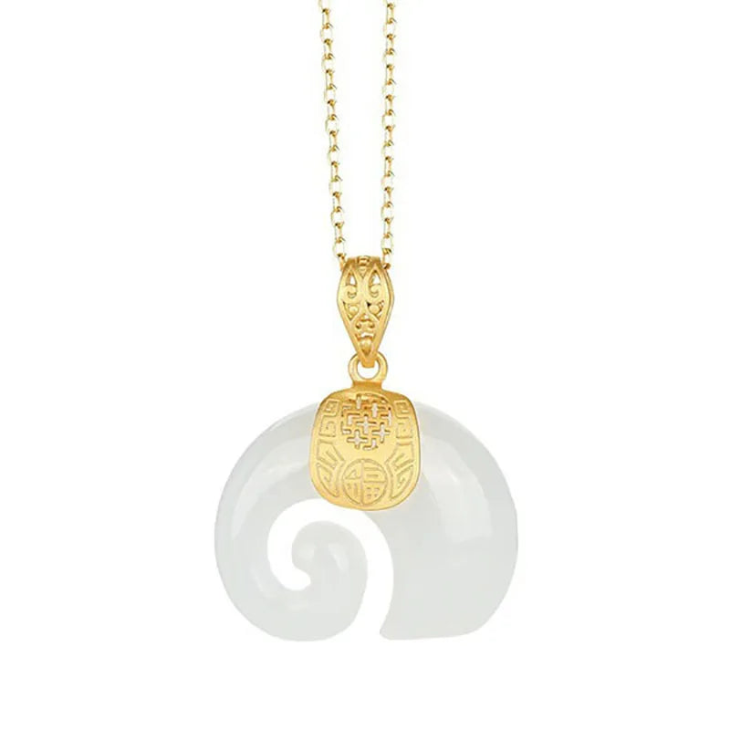 Hetian Jade Elephant Anhänger-Halskette – 18K Goldplattierte Kette für Damen