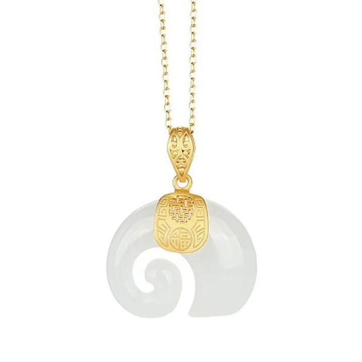 Hetian Jade Elephant Anhänger-Halskette – 18K Goldplattierte Kette für Damen