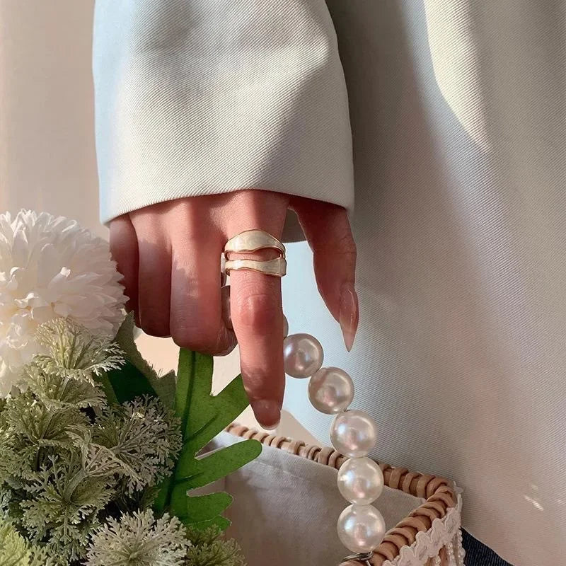 Retro Vit Emalj Geometric Adjustable Ring