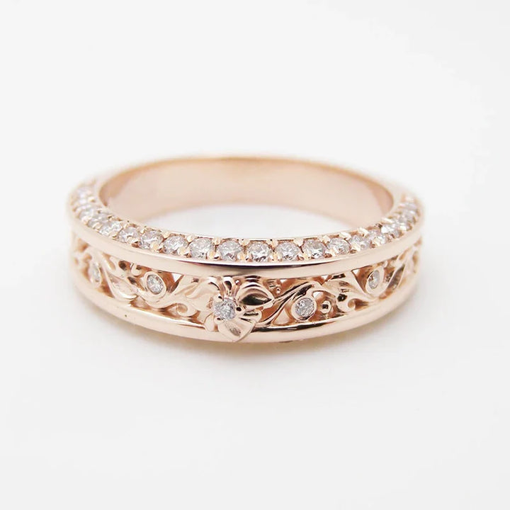 Elegant Roséguld Ring med Blomdesign och CZ Stenar